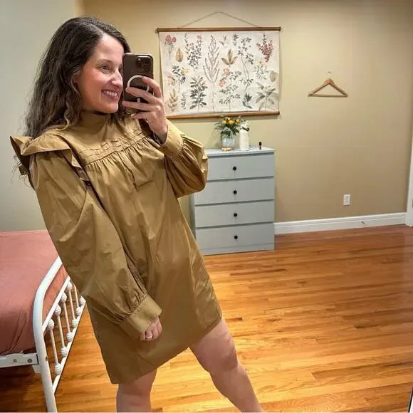 Tuckernuck Xirena Camel Brown Cotton Long Sleeve Mini Dress Small - Picture 3 of 12